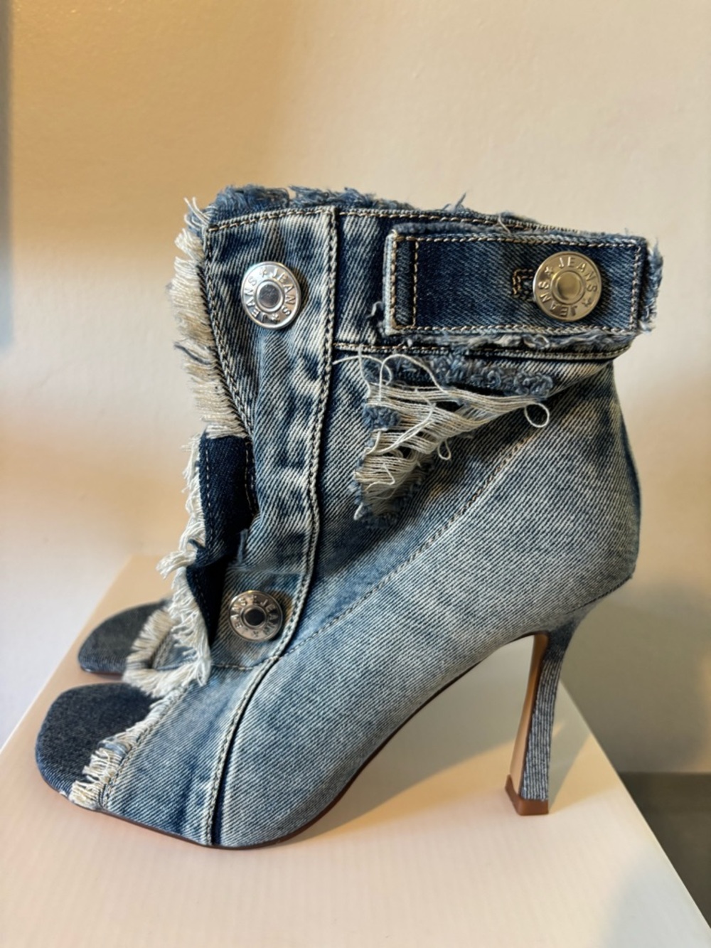 Azalea Wang Denim Distressed High Heel Booties - Blue - Picture 2 of 7